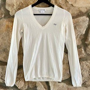 Lacoste: White Women's V-Neck Cotton Sweater